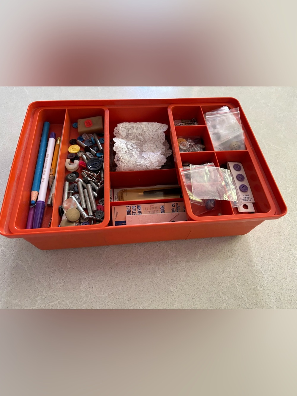 TUPPERWARE Vintage Sewing Orange Craft Box Tackle Organizer Container 1980s